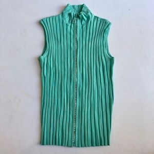 Vintage Y2k Green Ribbed Rhinestone Zip Up Top
